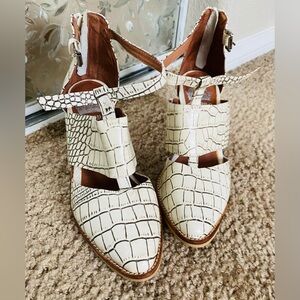 Crown Vintage Leather Cream Ankle Booties with Elegant Cutouts